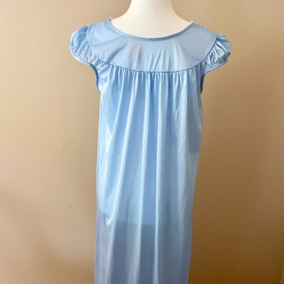 Vintage Nightgown Blue Nylon with Ruffled Cap Sleeves Medium - Picture 8 of 8